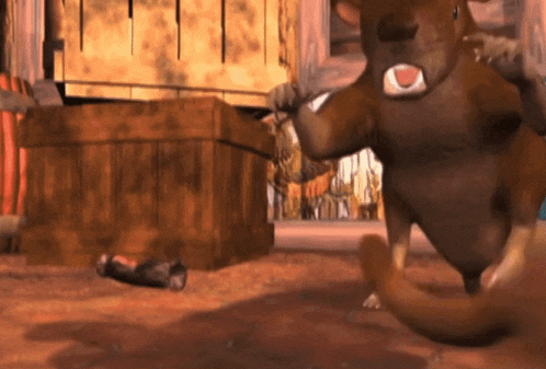 a cartoon kangaroo is running in front of a box