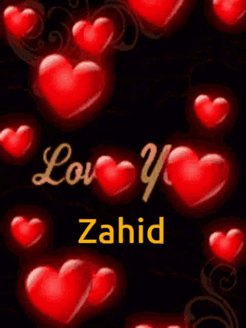 animated hearts with the words love you zahid