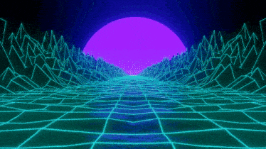 a computer generated image of a landscape with mountains and a purple sun