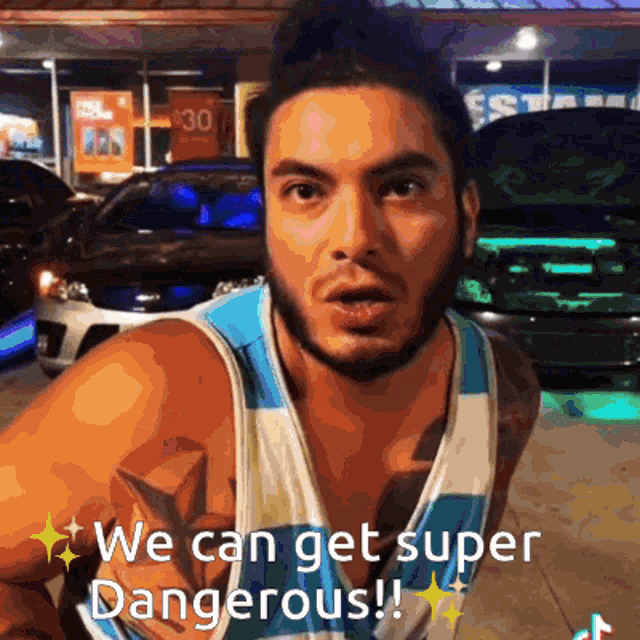 a man says we can get super dangerous in front of a car