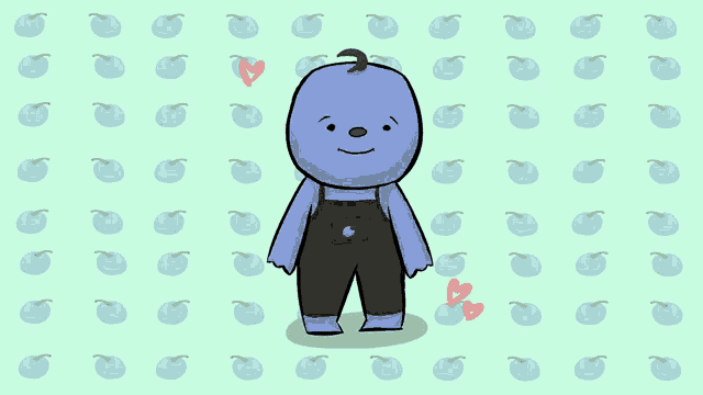 a cartoon drawing of a baby wearing overalls and a heart
