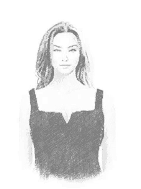 a black and white pencil drawing of a woman in a black tank top .