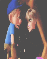 a couple of cartoon characters hugging each other