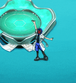 a cartoon character with a red star on his head stands in front of a futuristic display
