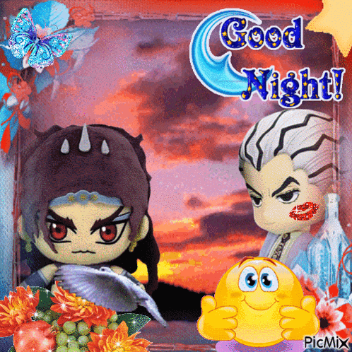a good night greeting card with two cartoon characters