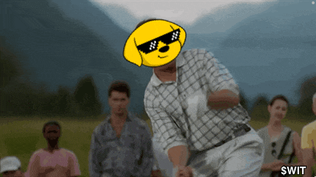a man wearing sunglasses has a dog face on his head