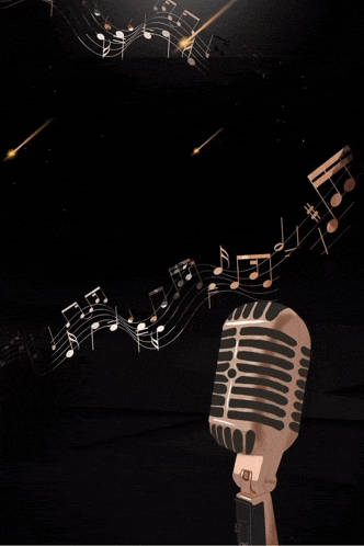 a poster for dream academy with a microphone and music notes behind it