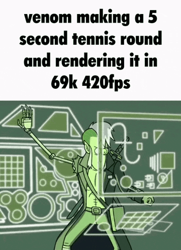a cartoon of venom making a 5 second tennis round