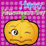 a happy halloween 's day card with a cartoon pumpkin