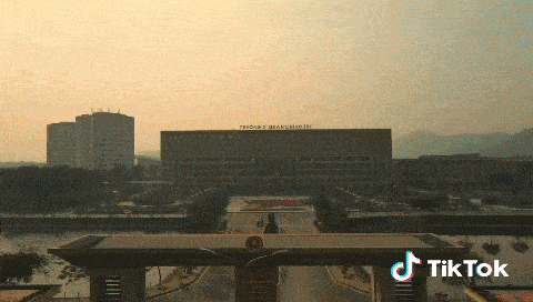 an aerial view of a building with the word tiktok on the bottom right