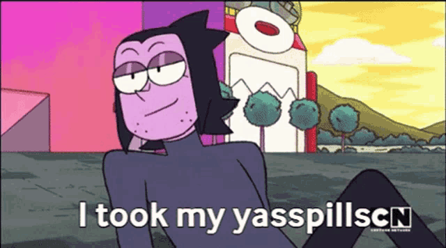 a cartoon character with the words i took my yasspillscn
