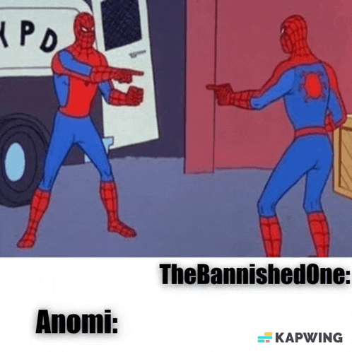 a cartoon of spider man pointing at another spiderman