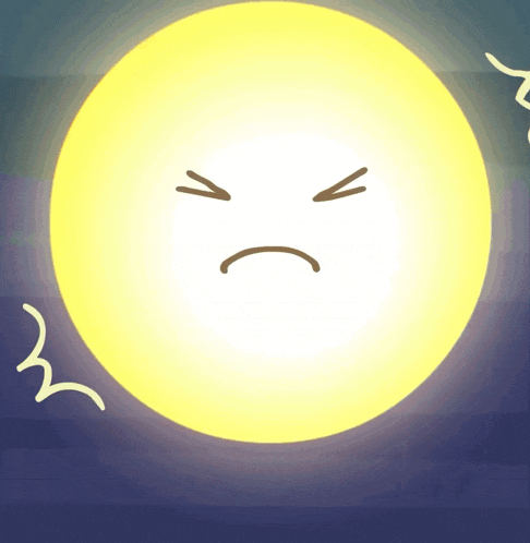 a cartoon drawing of the sun with an angry face