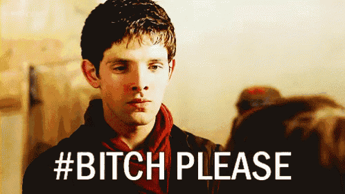 a man in a red scarf says #bitch please in front of a woman