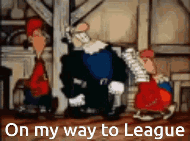 a cartoon with the words on my way to league written on it