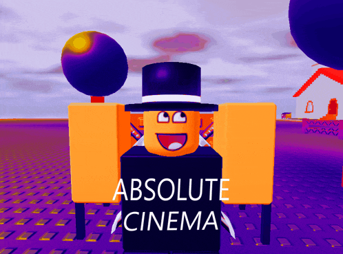 a video game character wearing a top hat and a black shirt that says absolute cinema