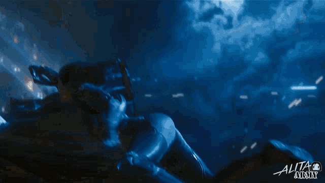 a blue background with the word alita on it