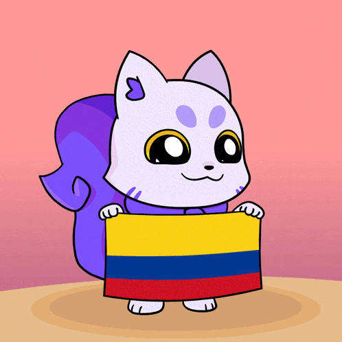 a cartoon cat is holding a colombia flag