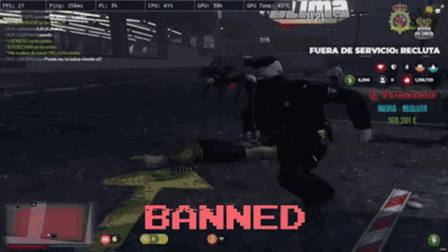 a screenshot of a video game with the word banned on the bottom