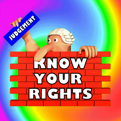 a cartoon judge holding a sign that says judgement