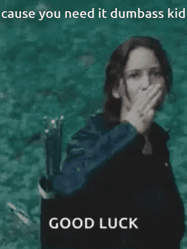 a poster of a woman giving the middle finger with the words " good luck " below her