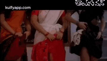 a group of women in saris are standing next to each other .