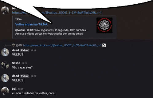 a screenshot of a chat with vultus arcani on tiktok