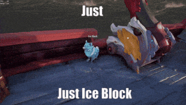 a video game scene with the words just just ice block