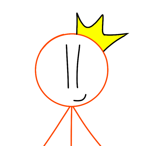 a stick figure with a yellow crown on top of his head