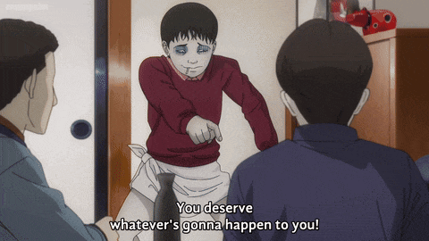 a man in a red sweater says " you deserve whatever 's gonna happen to you ! "