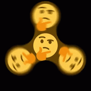 a spinning fidget spinner with a thinking face on it