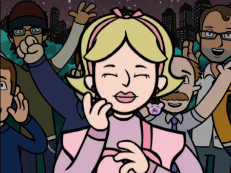 a cartoon drawing of a girl with a pacifier in her mouth