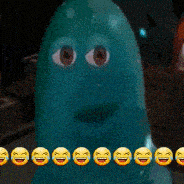 a row of smiley faces are lined up in front of a cartoon character