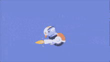 a cartoon of a bird flying with a rocket