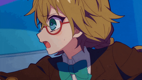 a girl with glasses and a bow tie has a surprised expression on her face