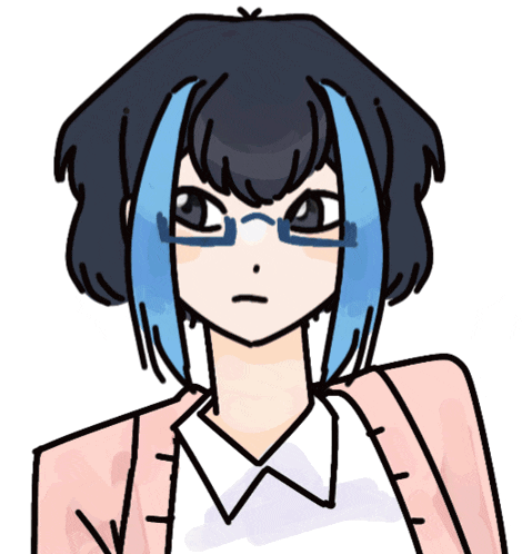 a drawing of a girl wearing glasses and a pink jacket