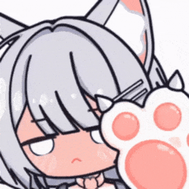 a cartoon of a girl with cat ears holding a paw .