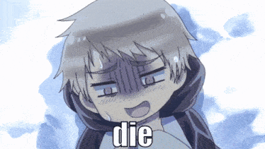 a cartoon of a person with the word die written on it