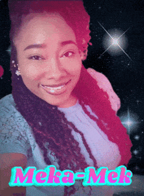 a picture of a woman with the name meka-mek on the bottom