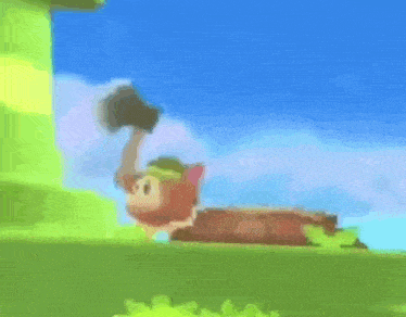 a monkey is holding an axe in a video game while sitting on a stump .