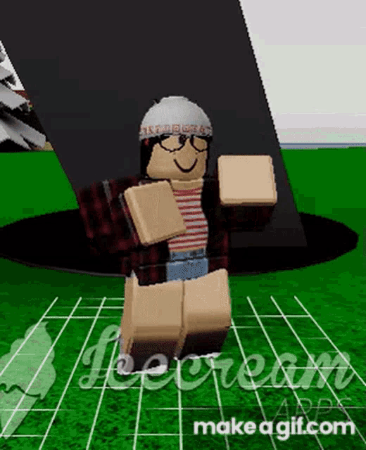 a girl in a plaid shirt and glasses is dancing in a video game called roblox