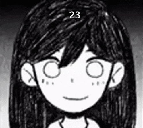 a black and white drawing of a girl with long hair smiling .