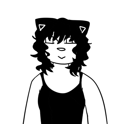 a black and white drawing of a person with cat ears on their head