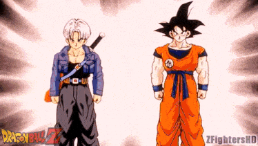 goku and trunks from dragon ball z stand next to each other
