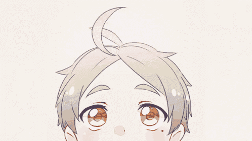 a drawing of a child with gray hair and orange eyes