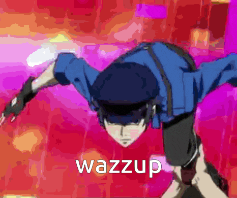 a cartoon of a man with the word wazzup written on the bottom