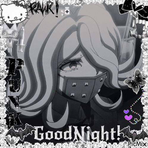 a picture of a girl wearing a mask and the words goodnight