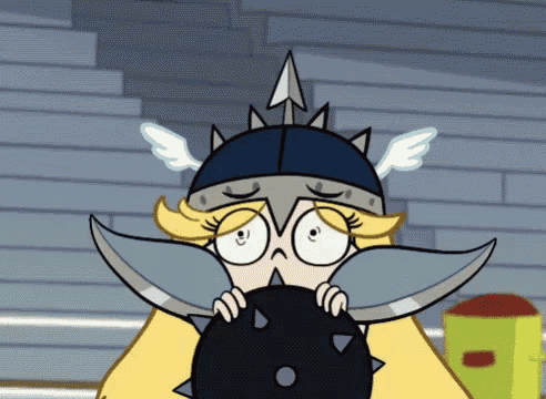 a cartoon character wearing a helmet and holding a sword