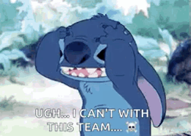 stitch from disney 's lilo and stitch is crying and covering his eyes .