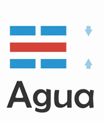 a logo for a company called agua with blue and red arrows pointing up and down